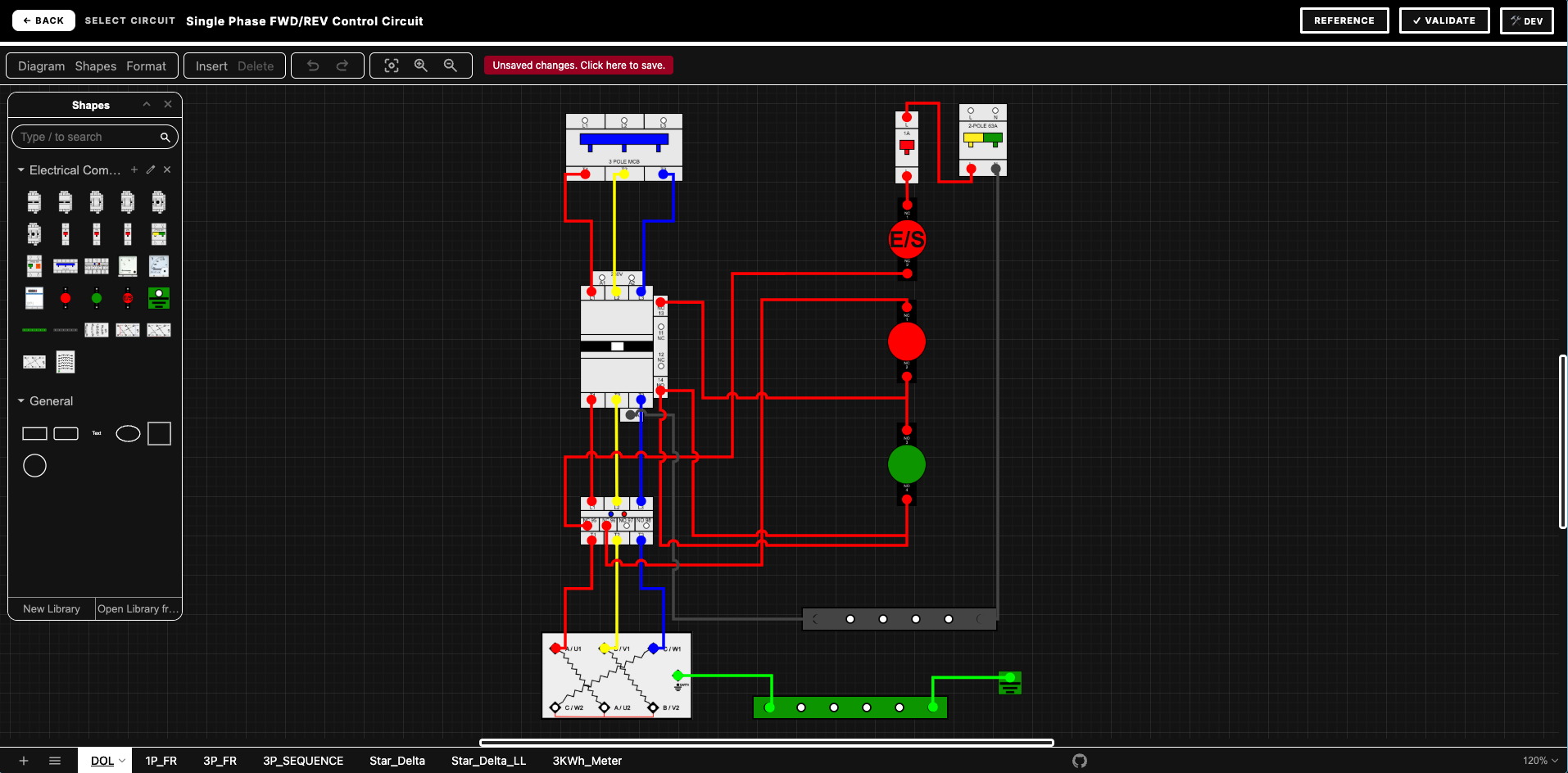Electrical Trade Test Simulator — showing a circuit being wired on the interactive workspace